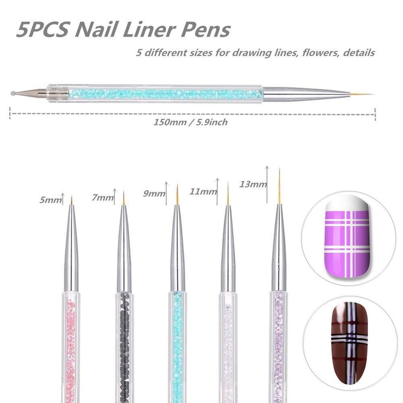FULINJOY 5 Pcs Nail Art Liner Brushes, Dual-ended Nail Art