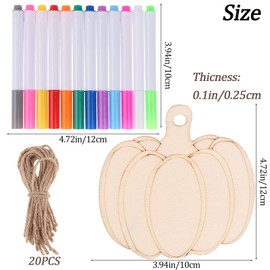32 Pcs Pumpkin Wood DIY Crafts Cutouts Unfinished Pumpkin Wood Slices DIY Crafts Set with Erasable Highlighters Halloween Blank Craft Pumpkin Ornaments for Thanksgiving Pumpkin Fall Wooden Decor