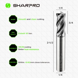SHAPPRO 1/4 Inch Carbide Square End Mill Aluminum Bits 4 Flute Milling Cutter 1/4 Inch Shank CNC Router Bits for Aluminum Metal Cutting Bits Milling Tools Square Endmill（5PCS）