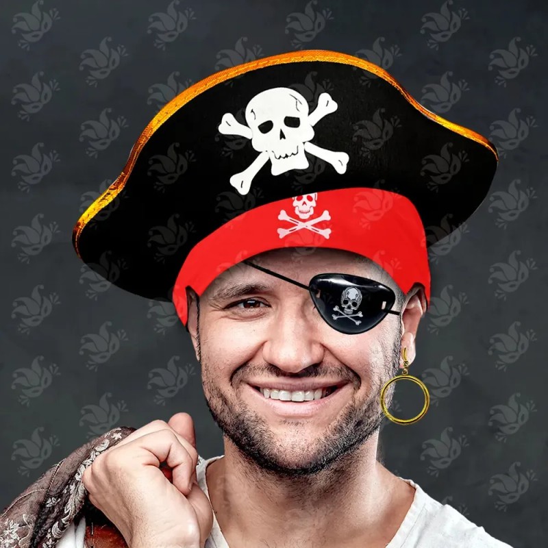 Sombrero Pirata Dorado Y Parche Calavera Capitán Halloween