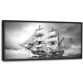 Olivine Sailboat Large Wall Art, Nautical Pictures Wall Decor, Sailing Boat Paintings, Seascape Canvas Prints, Framed Artwork for Dining Room Bedroom Living Room Office Bathroom Home 60"x30"