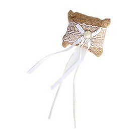 lasenersm Hessian Burlap Lace Bridal Wedding Ring Pillow 10 x 8cm Small Vintage Burlap Lace Wedding Ring Bearer Pillow Cushion for Wedding or Jewelry Shop Display Jewelry Ring