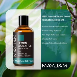 MAYJAM Aroma Oil, Lemon Eucalyptus, 3.38 fl oz (100 ml) Essential Oil, Natural Lemon Eucalyptus Oil, Aroma Gift