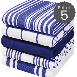 Cotton Clinic - Juego de 5 toallas de cocina surtidas, suaves, absorbentes, de secado rápido, toallas de cocina, paños de cocina, paños de cocina, toallas de cocina y toallas de limpieza con lazo para