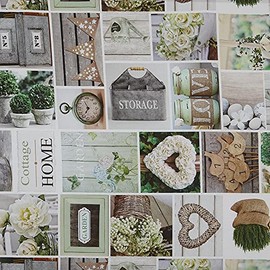 Kt KILOtela - Fabric Sold by the Metre Canvas Digital Print Half Panama 100% Cotton Width 280 cm Length Selectable 50 in 50 cm | Cottage Home Garden - Green, Brown