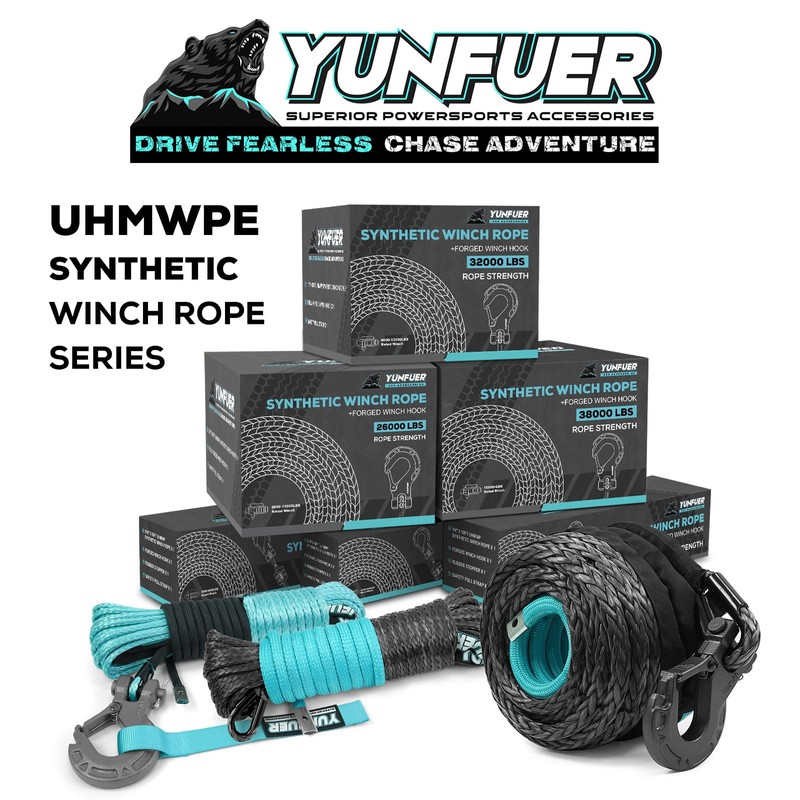 YUNFUER Synthetic Winch Rope Cable Kit - 3/16" x 50ft,