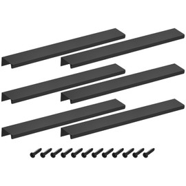 sourcing map Cabinet Finger Edge Pull, 6pcs 250mm/9.84 Aluminum Alloy Back Mount Hidden Cabinet Pulls Concealed Handle for Home Kitchen Drawer Cabinet, Black