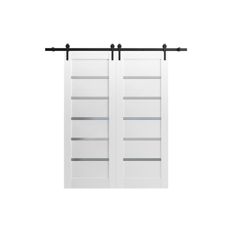 SARTODOORS Sliding Double Barn Doors | Quadro 4117 White Silk