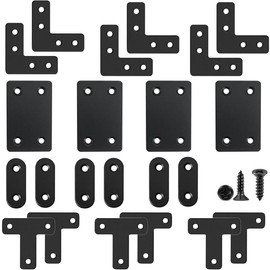 Small Shelf Brackets,22Pcs L Metal Plate Brackets,Metal Joining Plates for Wood,Right Angle 90 Degree Bracket Metals Bracket for Wood,Metals for Fixing with 70 Screws（4 Styles, Black）