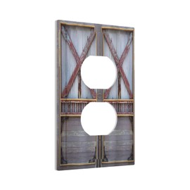 Industrial Zinc Style Barn Door Duplex Outlet Cover 1 Gang Brown Grey Wall Plate Decorative Plank Electrical Receptacle Device Faceplate for Home Decor