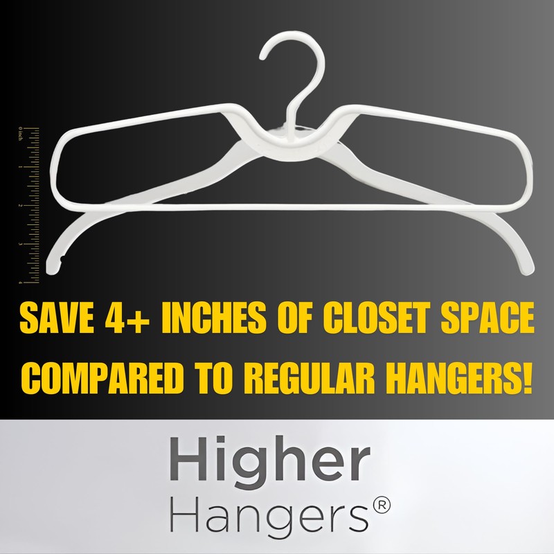 Higher Hangers Vertical-Space-Saving Clothes Hangers, 40-Packs Heavy-Duty White Tube Plastic