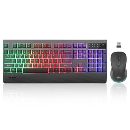 Rii RK210 Wireless Keyboard and Mouse Combo,2.4GHz Full Size Rechargeable Gaming RGB Keyboard and Mouse for Gaming,Office