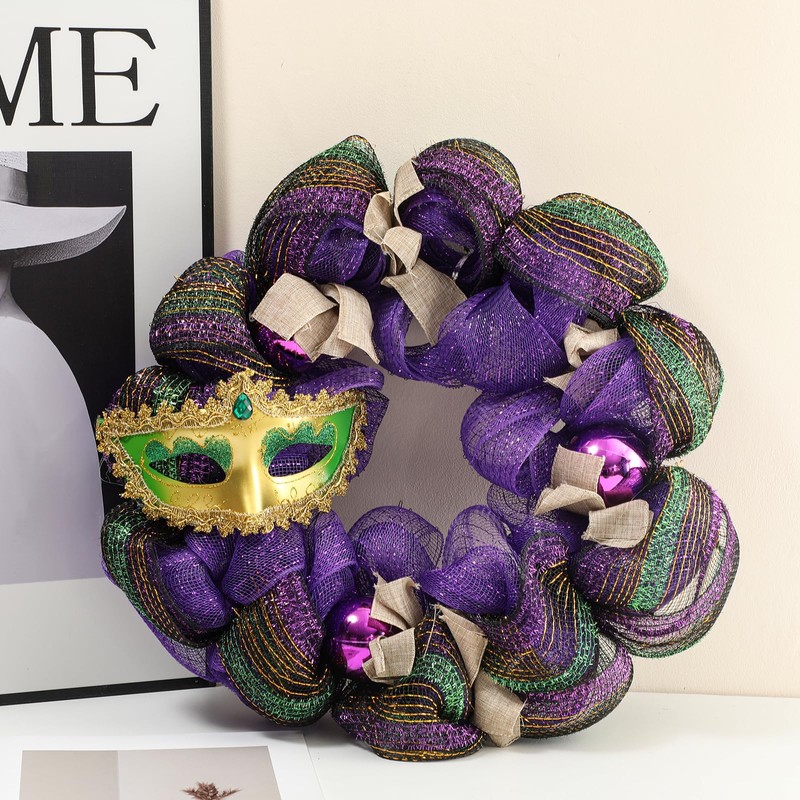 Mardi Gras Wreaths for Front Door 18 Inch Mardi Gras
