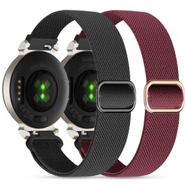 Elastic Nylon Bands Compatible with Garmin Lily 2, 14mm Stretchy Nylon 2 Pack Soft Loop Straps Quick Release Replacement Adjustable Wristband for Garmin Lily 2 Classic Smart Watch Accessory for Women