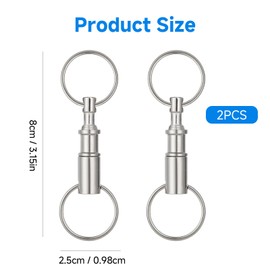 AHRLIC 2pcs Quick Release Keyrings: Detachable Keychain with 2 Split Rings, Metal Keyrings for Men, Car, Purse, Bag, Belt Accessories (Silver)