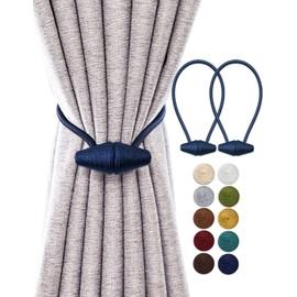 TECVINCI Magnetic Curtain Tiebacks with Upgrade Larger Magnet, 2 Pack 40cm Drapery Holdbacks for Indoor & Outdoor Curtain - Navy