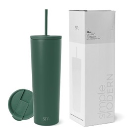 Simple Modern Vaso Térmico con Pajita y Tapa | Vaso de Café Botella de Agua Reutilizable de Acero Inoxidable Taza de Café para Viajes | Regalos para Mujeres & Hombres| Classic Colección| 830ml |Forest