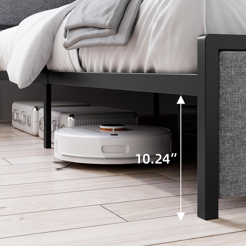 Full Size Bed Frame, Storage Headboard with Charging Station, Platform