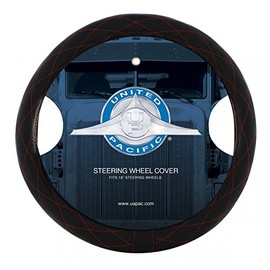 United Pacific 18" Black Diamond Stitched Leather Steering Wheel Cover - Red