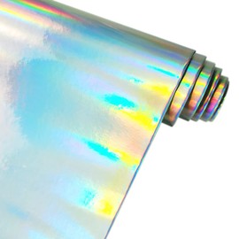 30x135cm Holographic Faux Leather Vinyl, Metallic Mirrored Crafts Fabric for Hair Bows Bags Keychains Making (Silver)