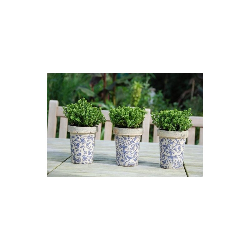 Long Tom Round Pot Planter in Blue/White