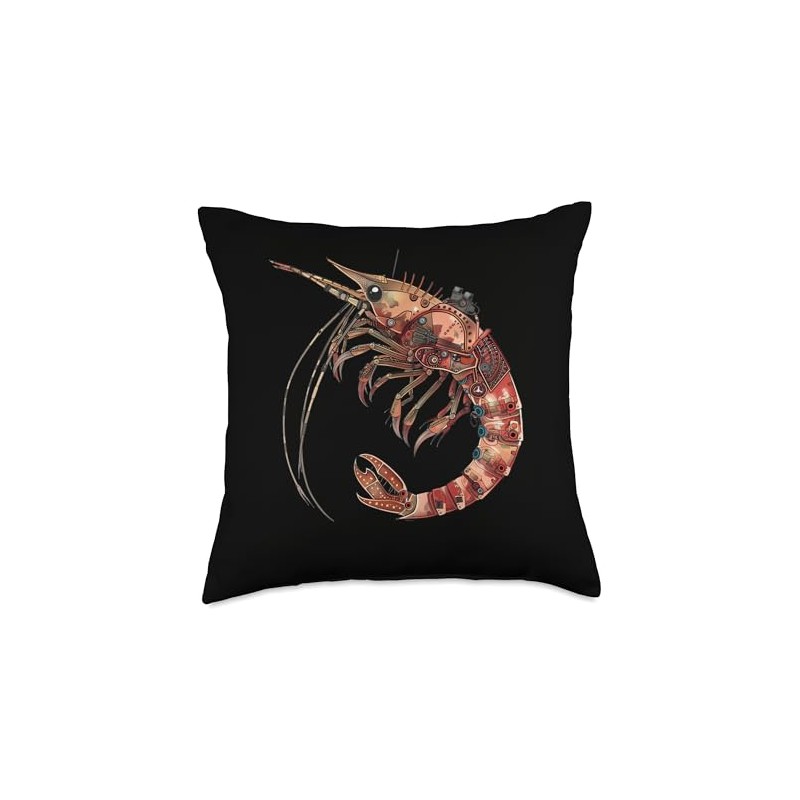 Cherry Shrimp Steampunk Throw Pillow