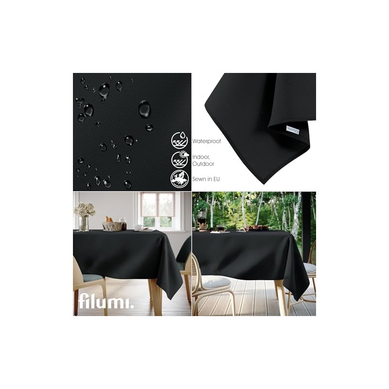 Filumi Tablecloth 120 x 120 cm Black Washable for Indoor