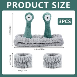 Bekecidi 3 PCS Spa Headband and Wristband Set, Fluffy Makeup Headband and Wrist Bands for Face Washing Skincare Elastic Snail Headband Wrist Wash Towel Band Hair Bands for Women Girls (Grey)