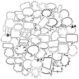 Isslly 90pcs Dialog Box Stickers Self-Stick, Thought Cloud Stickers Notes, Bubble Stickers Notes for Scrapbooking, Diary, Notebook, Album, Planner - 2 Boxes - 45pcs/Each Box -White,Black