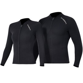 2mm Neoprene Men Women Diving Top with Front Zipper Wetsuits Jacket Long Sleeves Wetsuit Top for Snorkeling Scuba Diving Surfing Water Sports Swimming