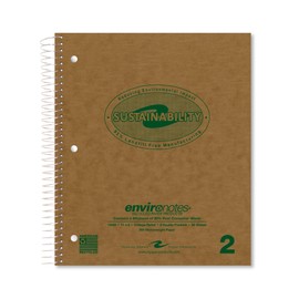 Roaring Spring Environotes Recycled Two Subject Notebook, 11" x 9", 80 Sheets, College Ruled, 3-Hole Punched, Perforated, Contains 2 Pockets, Made in the USA!