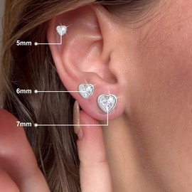 JEROOT 7 mm Cubic Zirconia Earrings in Heart Shape, Sparkling Diamond Stud Earrings with Brilliant Cut and Cubic Zirconia, Optional Gift Box, White, Titanium, Moissanite