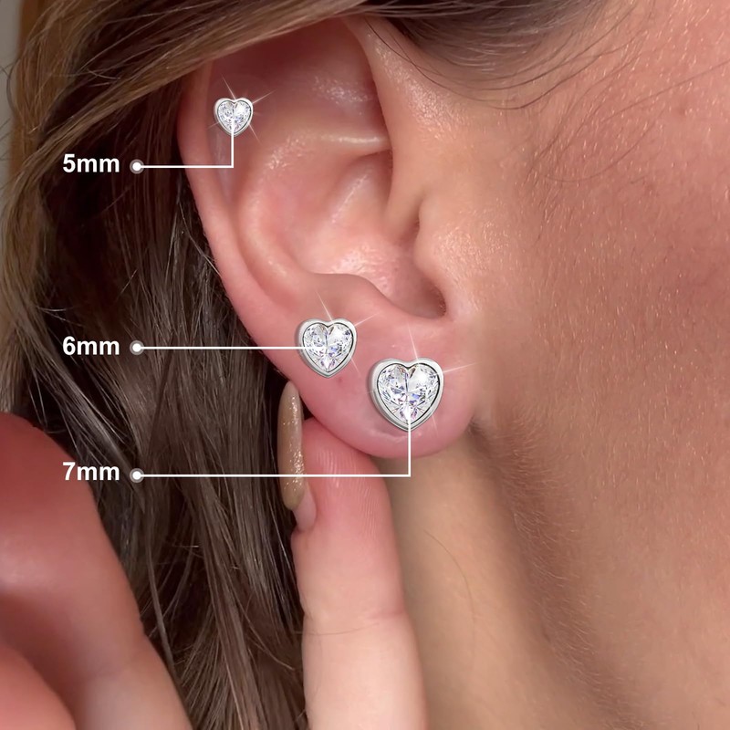 JEROOT 7 mm Cubic Zirconia Earrings in Heart Shape, Sparkling