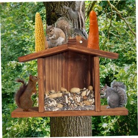 Squirrel Feeders for Outside Squirrel House Easy to Fill Wooden Bird Feeder Visible Bird Feeder with Removable Panel for Corn Peanuts Suet Squirrel House Bird Feeder Wooden Bird Feeders