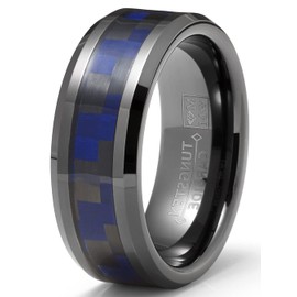 Metal Masters Co. Mens Gunmetal Tungsten Carbide Ring Black Blue Carbon Fiber Inlay Wedding Band 8MM