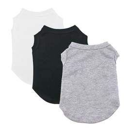 Pack of 3 Dog Shirts for Small Dogs, Summer Soft Cotton T-Shirt, Dog Soft Tank Top, Sleeveless Vest, Dog T-Shirt for Small, Medium Dogs, Cats, Clothing (Black, White, Grey) (L)