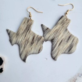 Texas State Map Women's Rodeo Western Hair on Hide 2" Drop Earrings