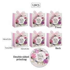 12 Pack Thank You Gift Bags Small Party Favour Bags with Ribbons 16× 14× 7cm(White)