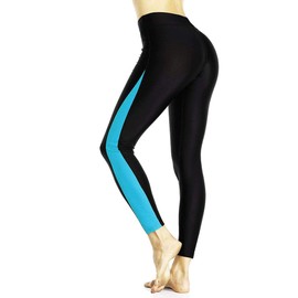 Mallas de yoga de buceo para mujer, mallas largas deportivas para natación UPF 50+ (2XL, negro azul)