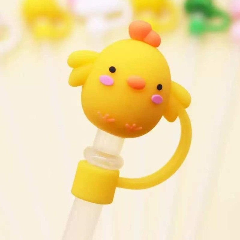 Yellow lemon Straw Cover Cap Reusable Silicone Straw Toppers Drinking