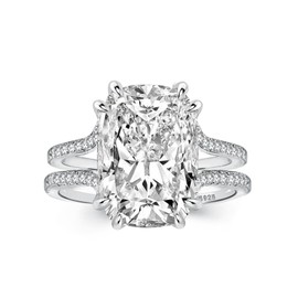 RODIFFY 6CT Gorgeous Split Shank Cushion Cut Promise Ring for Women,Simulated Diamond Engagement Ring in Silver(Size:8)