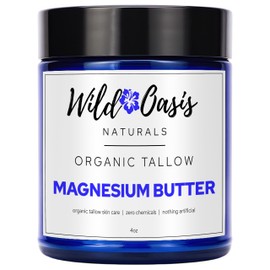 Wild Oasis Naturals Organic Tallow Magnesium Butter – Magnesium Cream with Shea Butter, Jojoba & Lavender, Grass Fed Beef Tallow Balm for Sleep, Muscle Relief & Moisturizing, 4oz