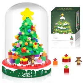 Bestbase Christmas Tree Gifts Building Blocks Kit - 543 Pieces Tabletop Christmas Tree with Lights Building Toys Christmas Decor, Novel Toy Building Set Christmas Stocking Stuffers for Kids Adults