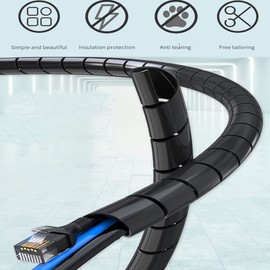 Spiral Cable Wrap -20 Ft 1/2" Cable Management Sleeve Organizer for Computer Cable,Power Cord Audio Video Cable (1/2 Inch-20Ft, Black)