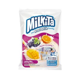 Milkita Creamy Milk Candy Variety Pack – Low-Sugar Healthy Sweets with Real Milk for Kids & Adults – Fat Free & Gluten Free Candy with Calcium (Mango, Orange, & Grapes - 25 Count Bag)
