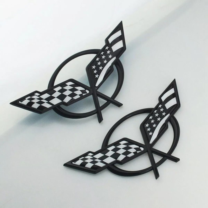 Front Nose & Rear Deck Lid Crossed Flags Emblems Car