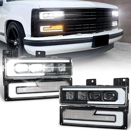 LED Headlight Assembly 500% Bright Anti-glare Headlights with Welcome DRL Turn Signal Compatible with 1988-1998 Chevy GMC C/K 1500 2500 3500 Suburban Silverado Tahoe Yukon