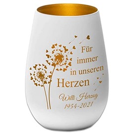 Mourning Light – Forever in Our Hearts – White/Gold – Engraved Name and Date – Memorial Light Memorial Light Grave Light Mourning Gift