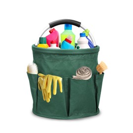 Qivine 17L Cleaning Caddy with Handle, Cleaning Supply Caddy Foldable Cleaning Caddy Cleaning Products Organizers Portable Cleaning Bucket Organiser for Storing Towels (Green)