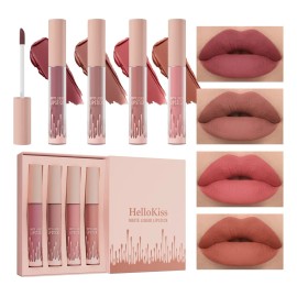 Set 4 Labiales Mate Terciopelo Impermeable No Transfiere